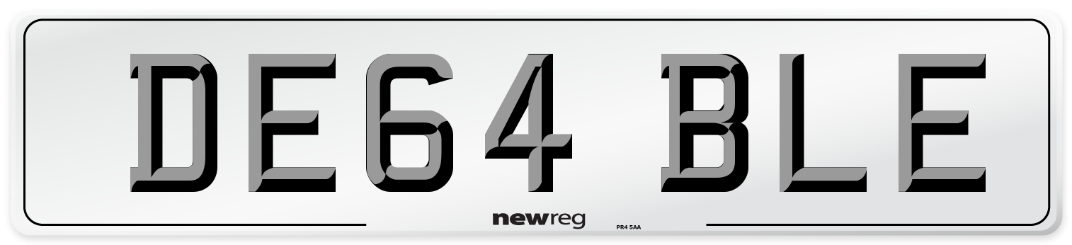 DE64 BLE Number Plate from New Reg